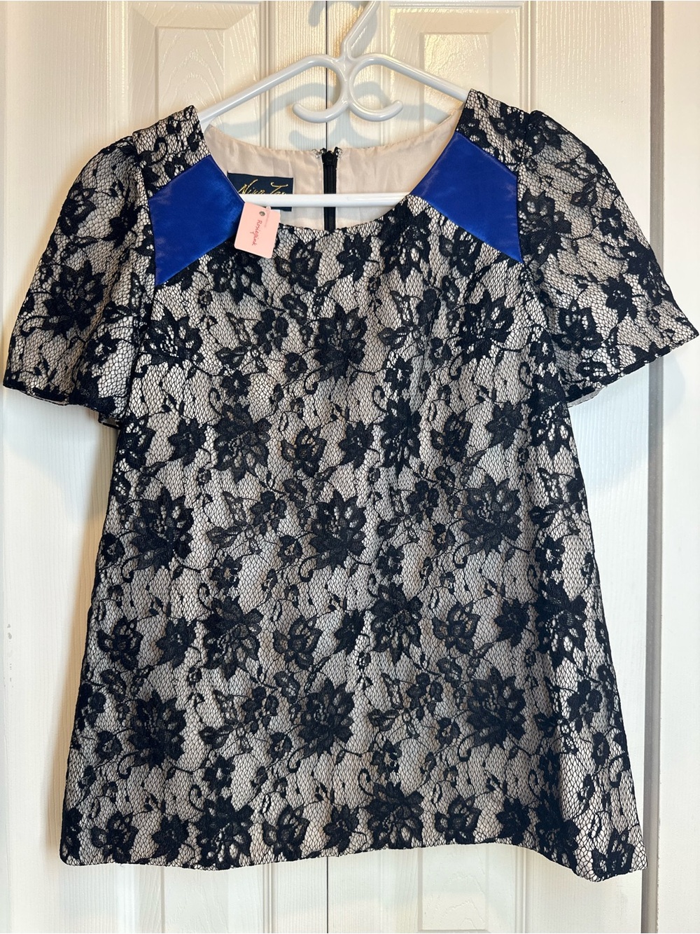 Lace Overlay Tunic with Blue Collar Accents - Women size 2 #93